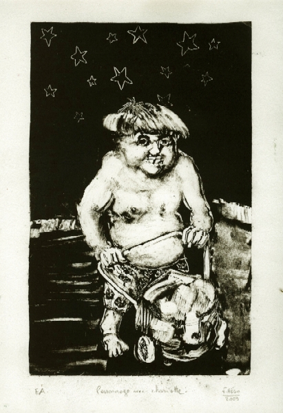 "Personnage avec chariotte", monotype de Frédéric Hégo